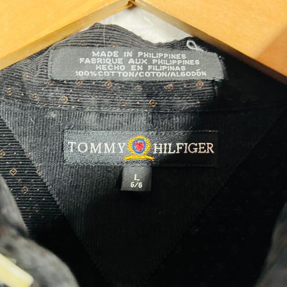 Tommy Hilfiger Micro Cord Button Down Shirt Black Casual LS Collar - L - Picture 3 of 5